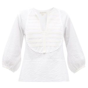 Wiggy Kit Bib-Front  Cotton Seersucker Blouse